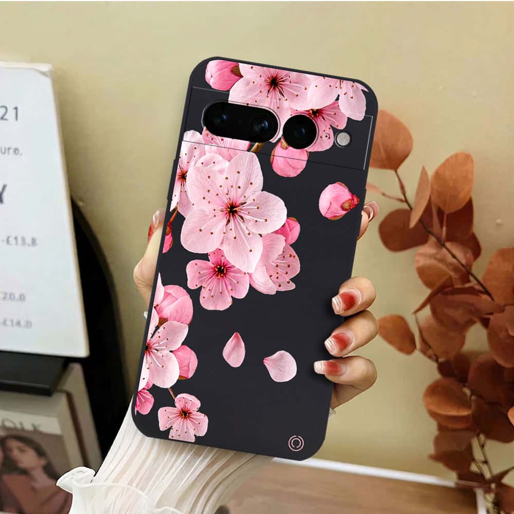 Google Pixel 7 Pro Cover - Black - D4 - ONation Nature Floral Series - HQ Liquid Silicone Soft Case