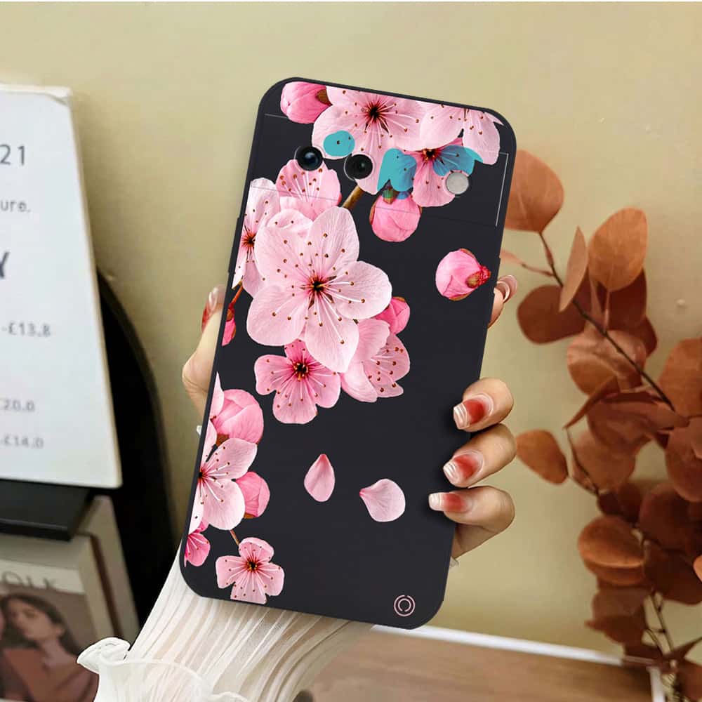 Google Pixel 6a Cover - Black - D4 - ONation Nature Floral Series - HQ Liquid Silicone Soft Case