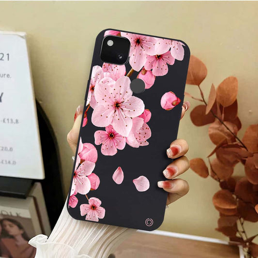 Google Pixel 4a 4G Cover - Black - D4 - ONation Nature Floral Series - HQ Liquid Silicone Soft Case