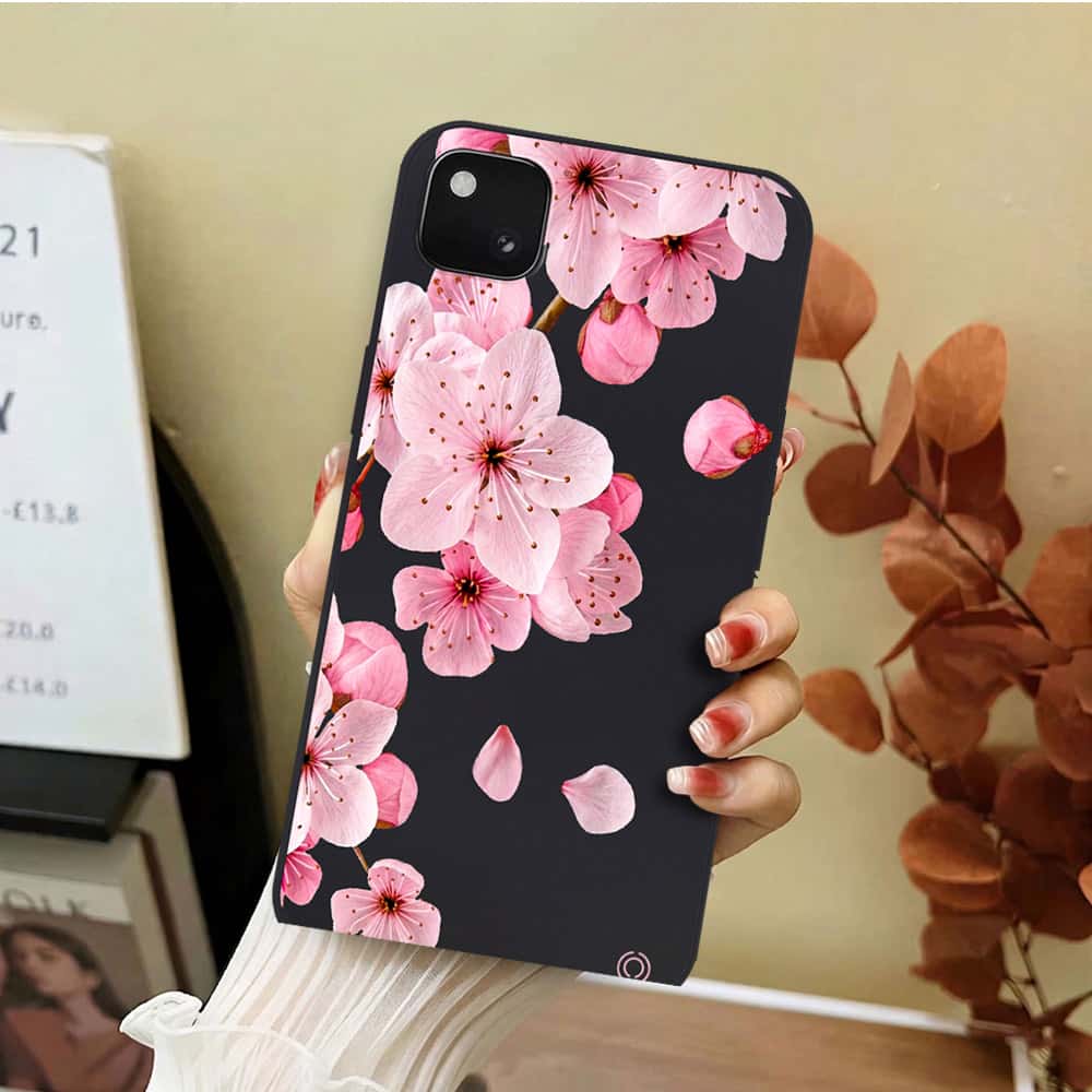 Google Pixel 4 Cover - Black - D4 - ONation Nature Floral Series - HQ Liquid Silicone Soft Case