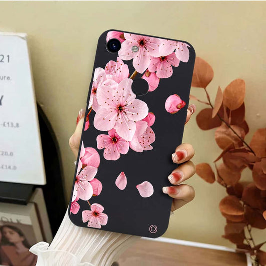 Google Pixel 3a XL Cover - Black - D4 - ONation Nature Floral Series - HQ Liquid Silicone Soft Case