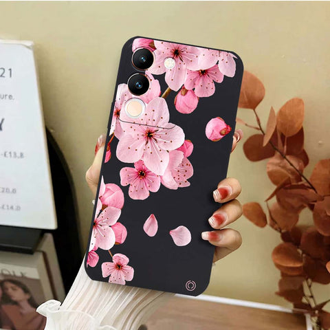 Vivo Y200 5G Cover - Black - D4 - ONation Nature Floral Series - HQ Liquid Silicone Soft Case