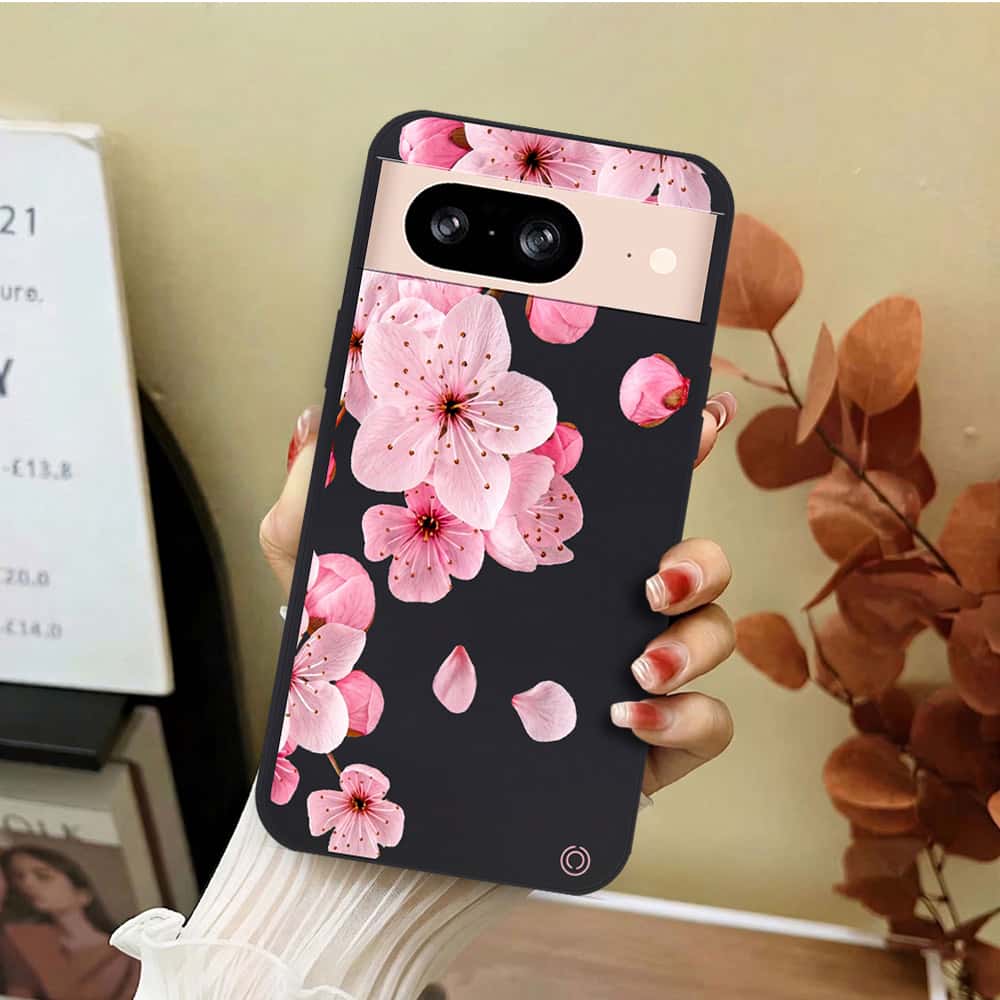 Google Pixel 8 Cover - Black - D4 - ONation Nature Floral Series - HQ Liquid Silicone Soft Case