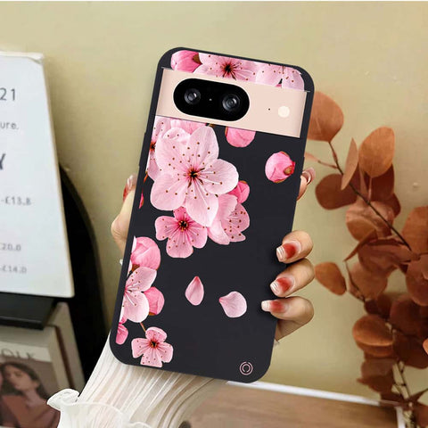 Google Pixel 8 Cover - Black - D4 - ONation Nature Floral Series - HQ Liquid Silicone Soft Case