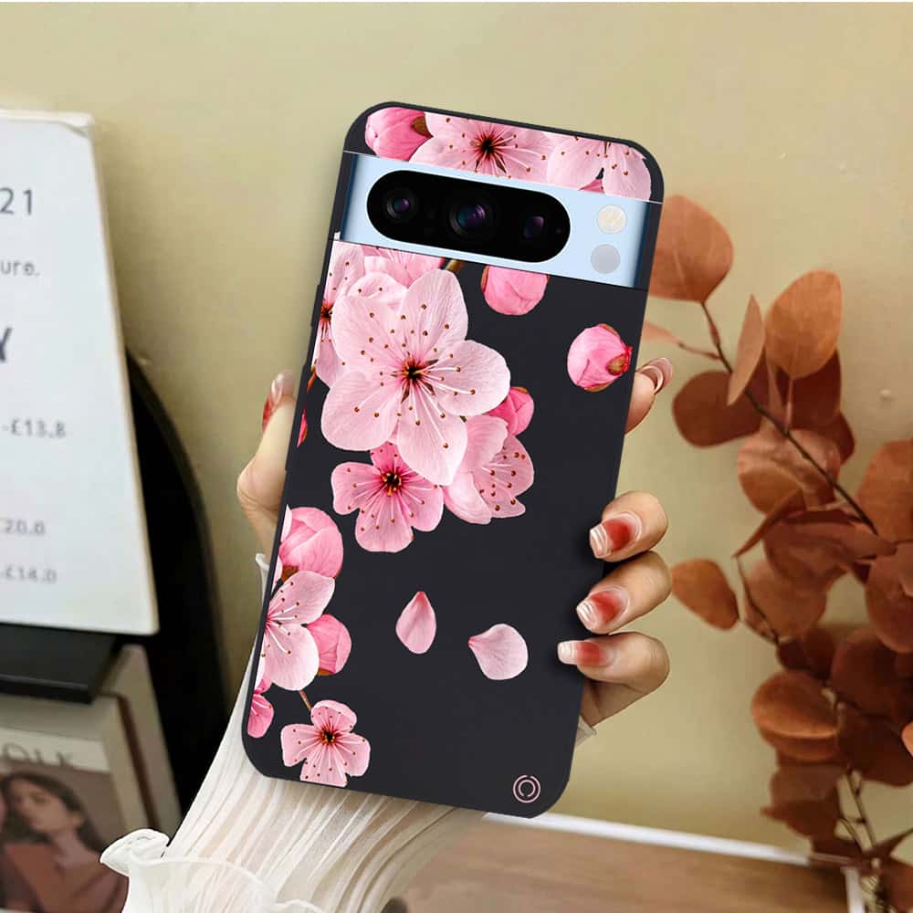 Google Pixel 8 Pro Cover - Black - D4 - ONation Nature Floral Series - HQ Liquid Silicone Soft Case
