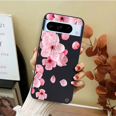 Google Pixel 8 Pro Cover - Black - D4 - ONation Nature Floral Series - HQ Liquid Silicone Soft Case