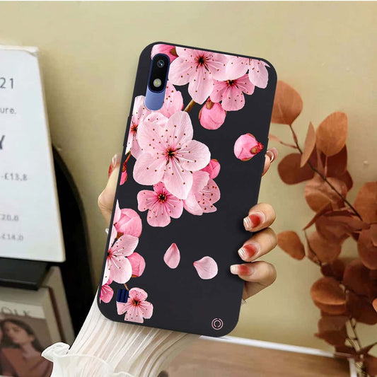 Samsung Galaxy A10 Cover - Black - D4 - ONation Nature Floral Series - HQ Liquid Silicone Soft Case