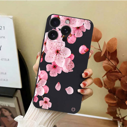 iPhone 15 Pro Cover - Black - D4 - ONation Nature Floral Series - HQ Liquid Silicone Soft Case