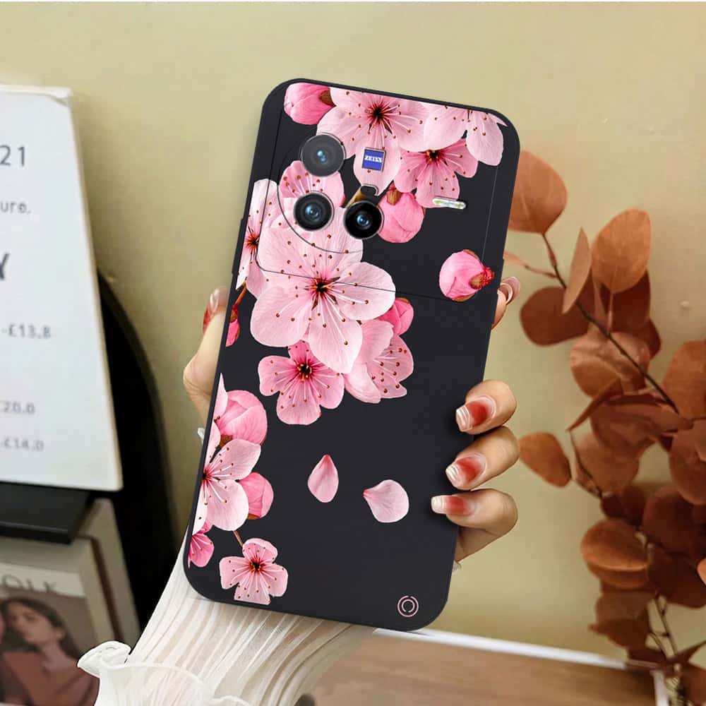 Vivo X80 Cover - Black - D4 - ONation Nature Floral Series - HQ Liquid Silicone Soft Case