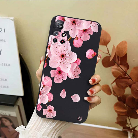 Xiaomi Redmi Note 11 5G Cover - Black - D4 - ONation Nature Floral Series - HQ Liquid Silicone Soft Case