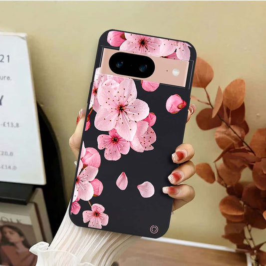 Google Pixel 8a Cover - Black - D4 - ONation Nature Floral Series - HQ Liquid Silicone Soft Case
