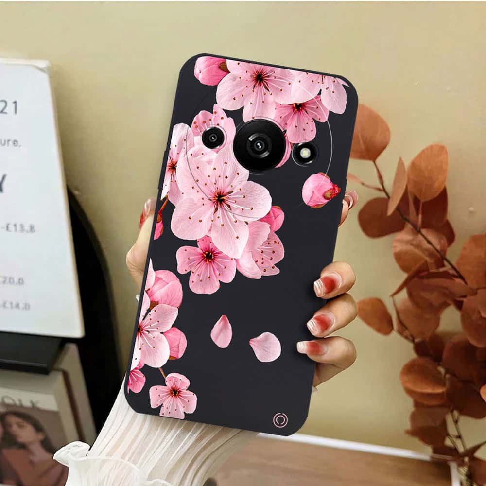 Xiaomi Redmi A3 Cover - Black - D4 - ONation Nature Floral Series - HQ Liquid Silicone Soft Case