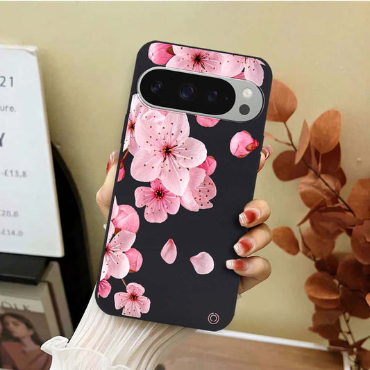 Google Pixel 9 Cover - Black - D4 - ONation Nature Floral Series - HQ Liquid Silicone Soft Case