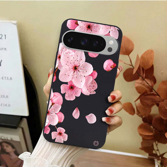 Google Pixel 9 Pro XL Cover - Black - D4 - ONation Nature Floral Series - HQ Liquid Silicone Soft Case