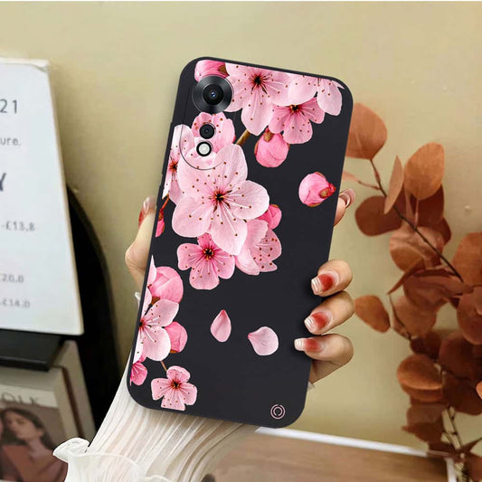 Oppo A58 4G Cover - Black - D4 - ONation Nature Floral Series - HQ Liquid Silicone Soft Case
