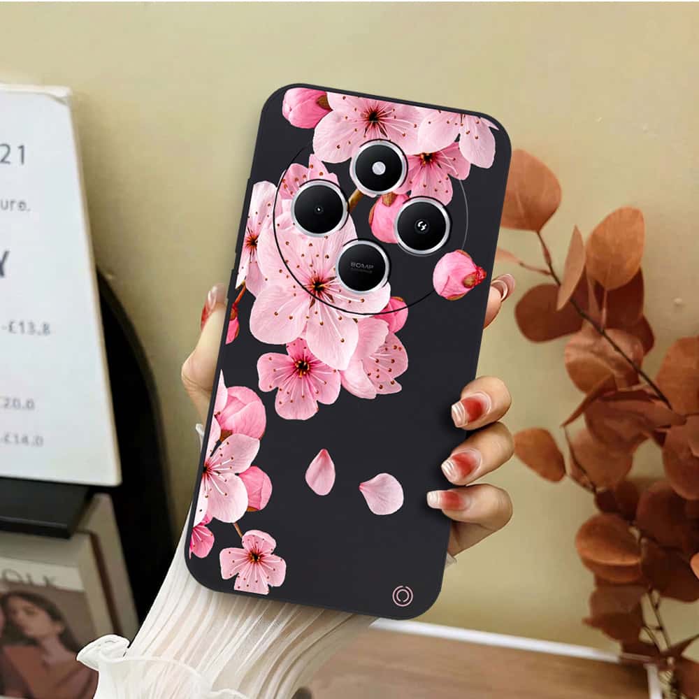 Xiaomi Redmi 14C Cover - Black - D4 - ONation Nature Floral Series - HQ Liquid Silicone Soft Case