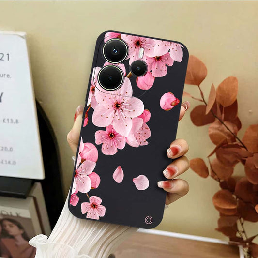 Xiaomi Redmi Note 14 4G Cover - Black - D4 - ONation Nature Floral Series - HQ Liquid Silicone Soft Case