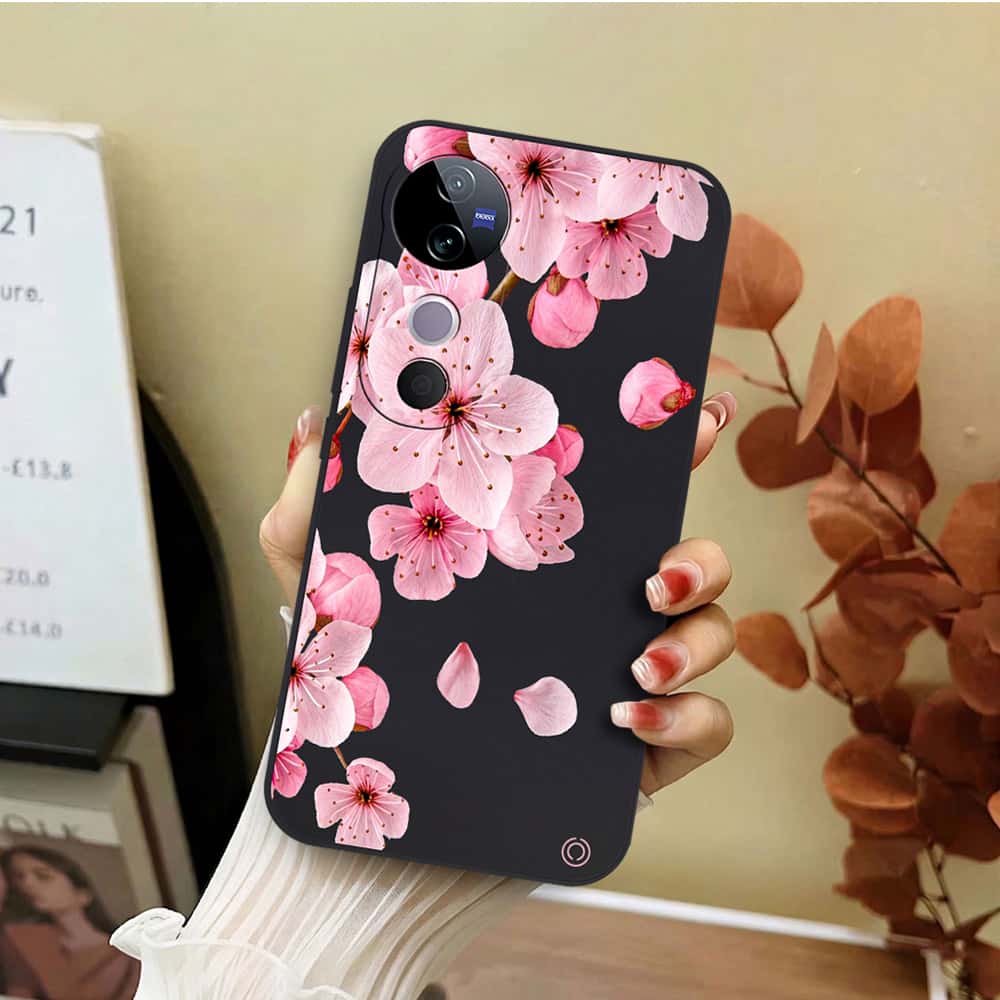 Vivo S19 Cover - Black - D4 - ONation Nature Floral Series - HQ Liquid Silicone Soft Case