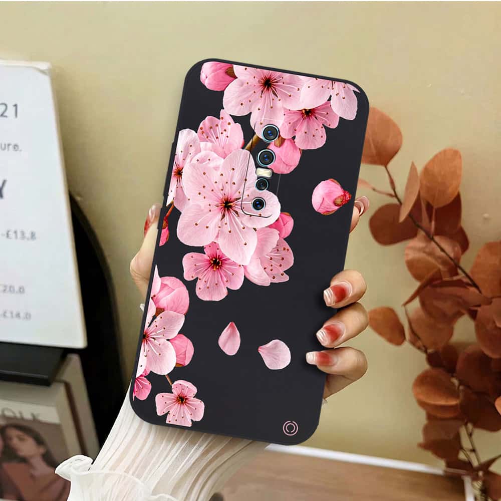 Vivo V17 Pro Cover - Black - D4 - ONation Nature Floral Series - HQ Liquid Silicone Soft Case