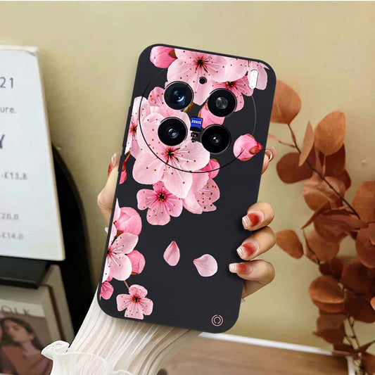 Vivo X200 Pro Cover - Black - D4 - ONation Nature Floral Series - HQ Liquid Silicone Soft Case