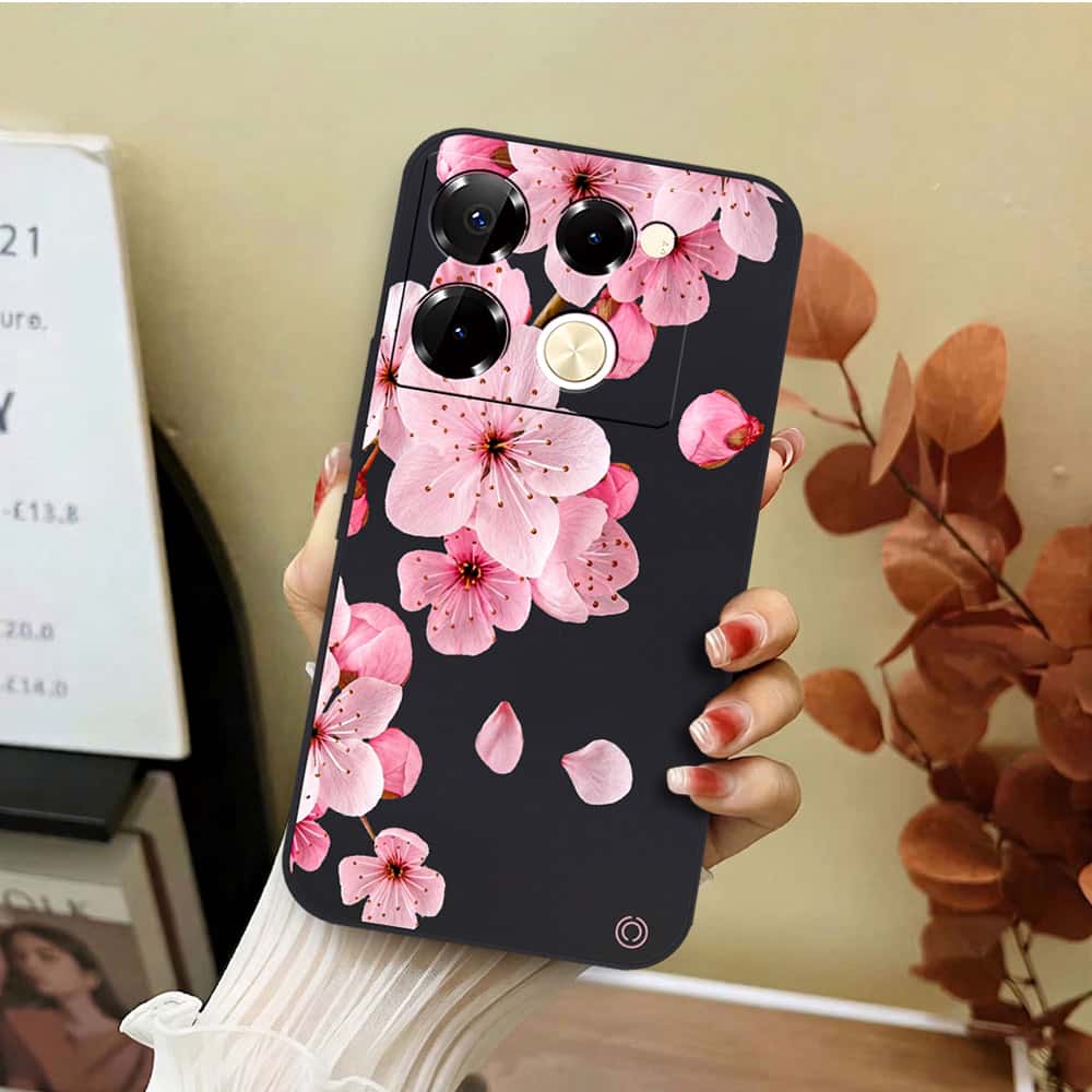 Infinix Note 40 Pro Cover - Black - D4 - ONation Nature Floral Series - HQ Liquid Silicone Soft Case