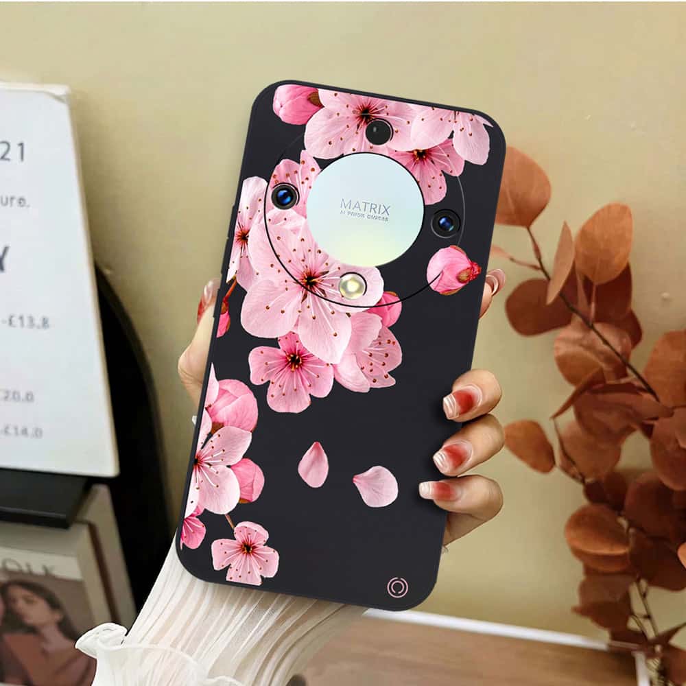 Honor X40 Cover - Black - D4 - ONation Nature Floral Series - HQ Liquid Silicone Soft Case