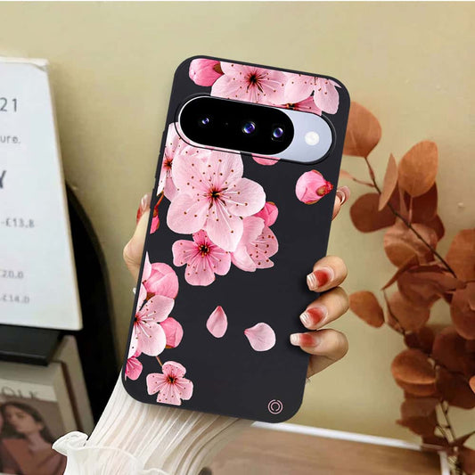 Google Pixel 10 Cover - Black - D4 - ONation Nature Floral Series - HQ Liquid Silicone Soft Case