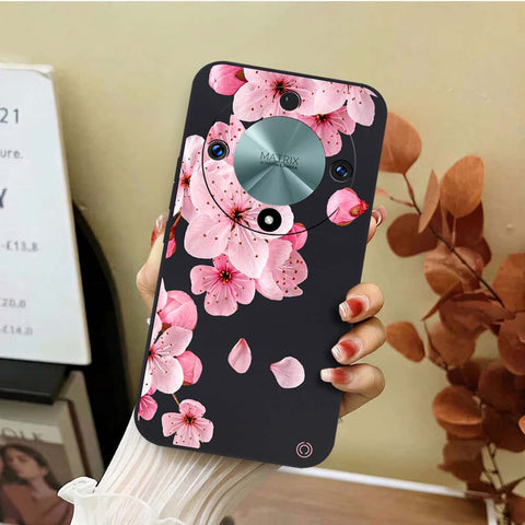 Honor Magic 6 Lite Cover - Black - D4 - ONation Nature Floral Series - HQ Liquid Silicone Soft Case