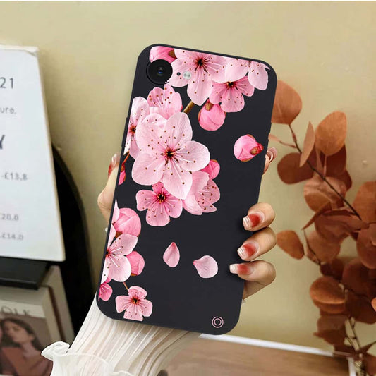 iPhone 16e Cover - Black - D4 - ONation Nature Floral Series - HQ Liquid Silicone Soft Case