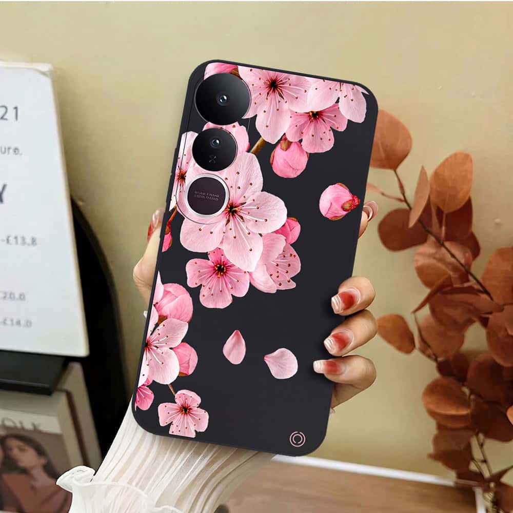 Vivo V50 Lite Cover - Black - D4 - ONation Nature Floral Series - HQ Liquid Silicone Soft Case