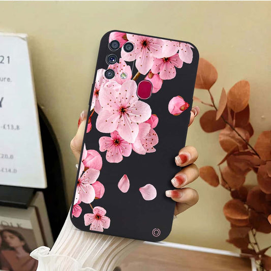 Samsung Galaxy M31 Cover - Black - D4 - ONation Nature Floral Series - HQ Liquid Silicone Soft Case