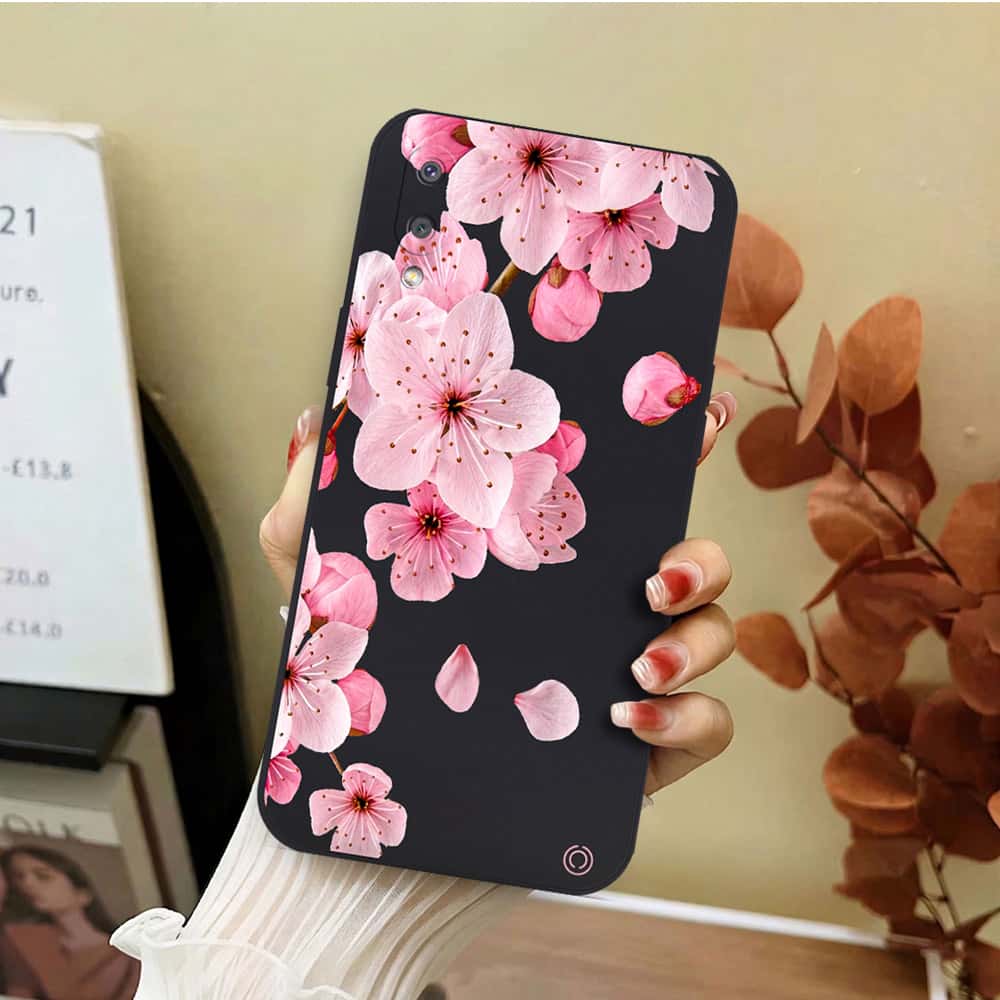 Samsung Galaxy M02 Cover - Black - D4 - ONation Nature Floral Series - HQ Liquid Silicone Soft Case