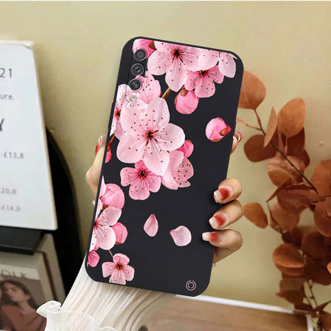 Samsung Galaxy A30s Cover - Black - D4 - ONation Nature Floral Series - HQ Liquid Silicone Soft Case