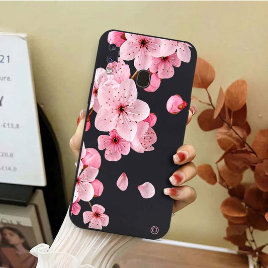 Samsung Galaxy A30 Cover - Black - D4 - ONation Nature Floral Series - HQ Liquid Silicone Soft Case