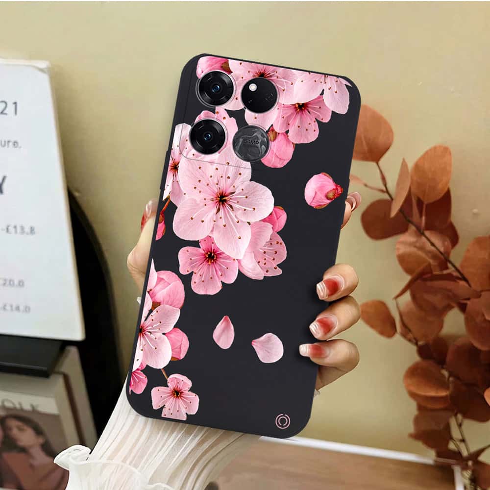 OnePlus Ace Racing Cover - Black - D4 - ONation Nature Floral Series - HQ Liquid Silicone Soft Case