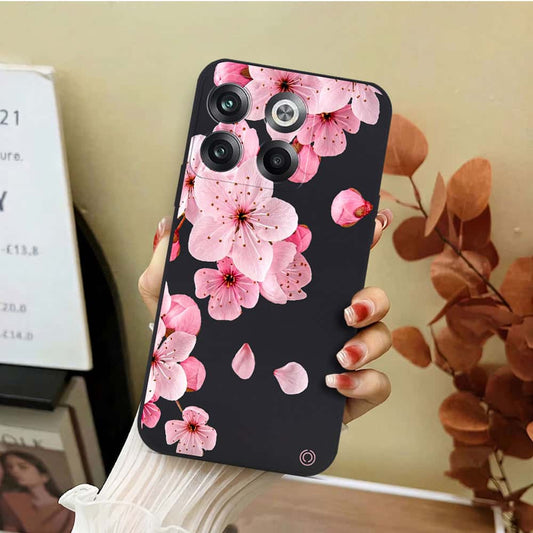 OnePlus Ace Pro Cover - Black - D4 - ONation Nature Floral Series - HQ Liquid Silicone Soft Case