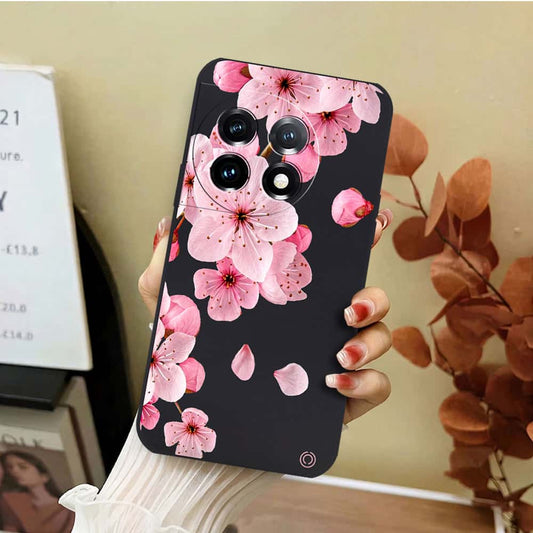 OnePlus 11 Cover - Black - D4 - ONation Nature Floral Series - HQ Liquid Silicone Soft Case