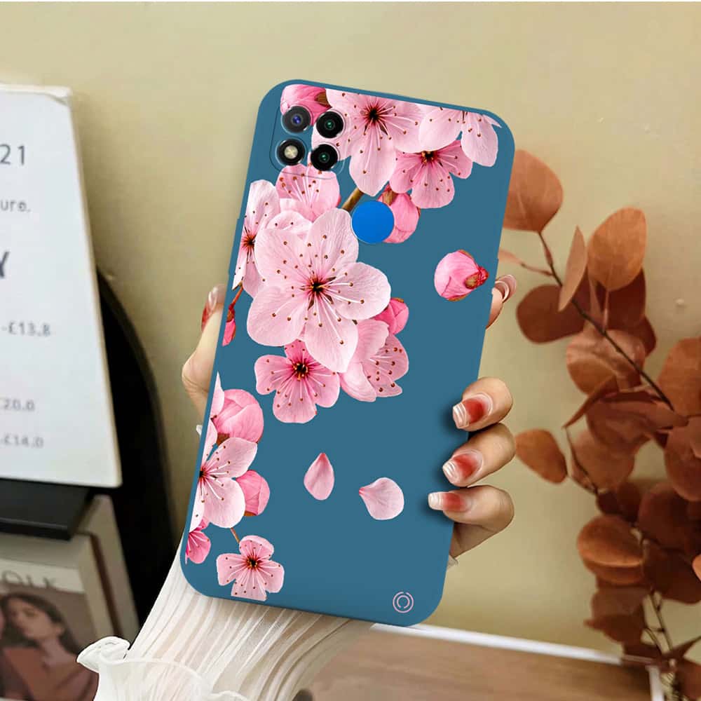 Xiaomi Redmi 10A Cover - Blue - D4 - ONation Nature Floral Series - HQ Liquid Silicone Soft Case
