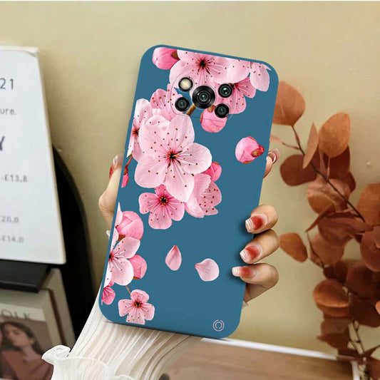 Xiaomi Poco X3 Cover - Blue - D4 - ONation Nature Floral Series - HQ Liquid Silicone Soft Case