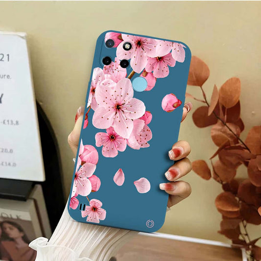 Realme C25Y Cover - Blue - D4 - ONation Nature Floral Series - HQ Liquid Silicone Soft Case