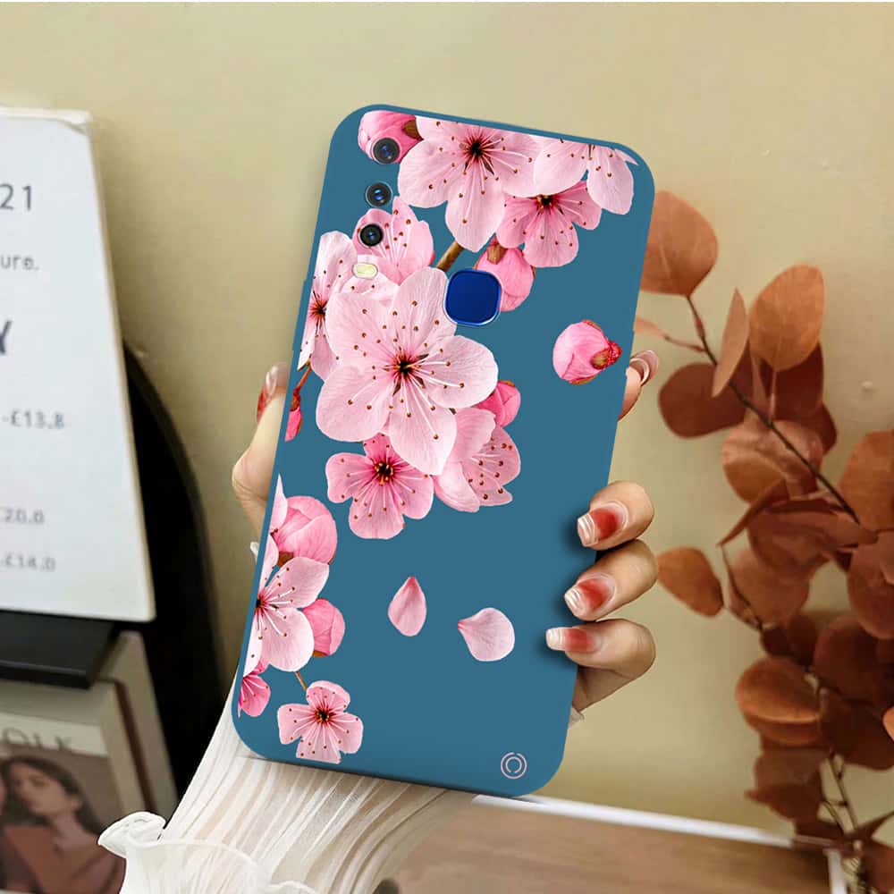 Vivo Y15 Cover - Blue - D4 - ONation Nature Floral Series - HQ Liquid Silicone Soft Case