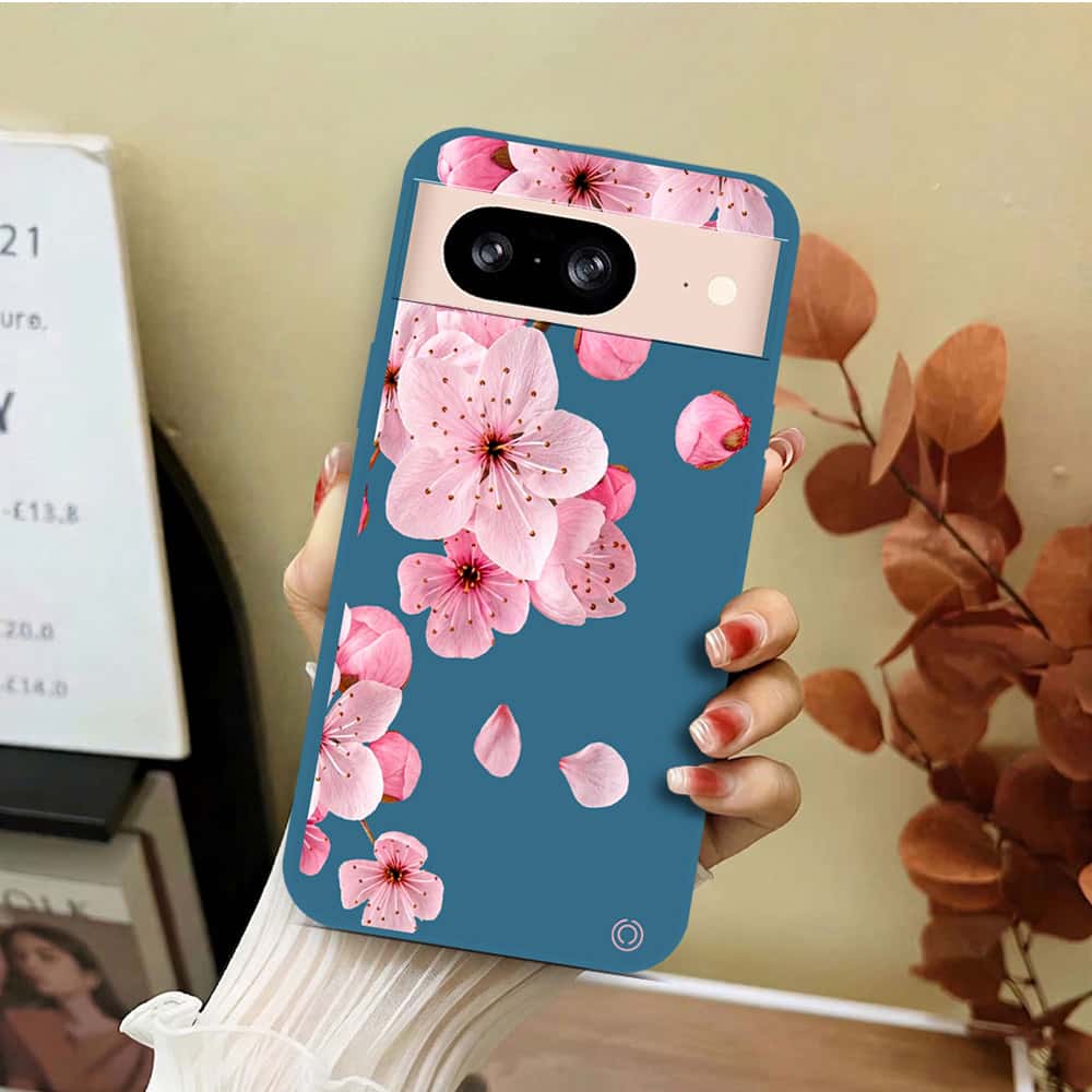 Google Pixel 8 Cover - Blue - D4 - ONation Nature Floral Series - HQ Liquid Silicone Soft Case