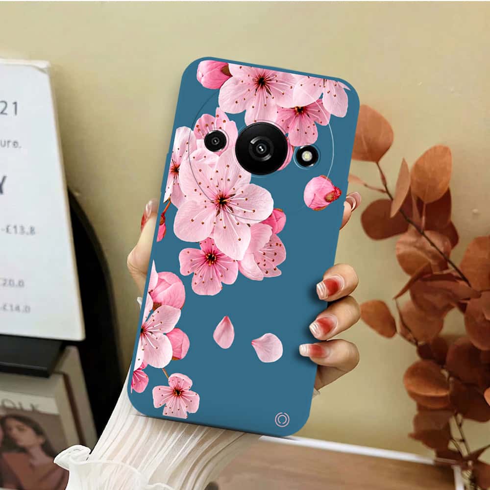 Xiaomi Redmi A3 Cover - Blue - D4 - ONation Nature Floral Series - HQ Liquid Silicone Soft Case