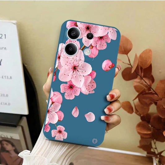 Xiaomi Redmi Note 13 Cover - Blue - D4 - ONation Nature Floral Series - HQ Liquid Silicone Soft Case