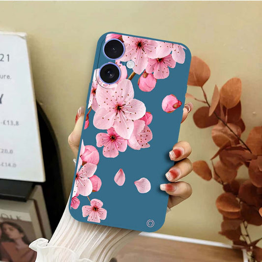 iPhone 16 Cover - Blue - D4 - ONation Nature Floral Series - HQ Liquid Silicone Soft Case