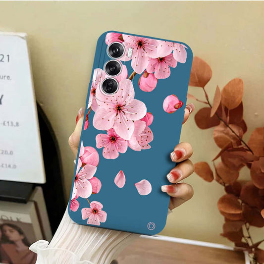 Oppo Reno 12 Cover - Blue - D4 - ONation Nature Floral Series - HQ Liquid Silicone Soft Case