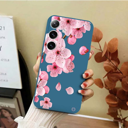 Samsung Galaxy S25 Plus Cover - Blue - D4 - ONation Nature Floral Series - HQ Liquid Silicone Soft Case