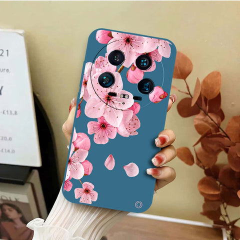 Xiaomi 14 Ultra Cover - Blue - D4 - ONation Nature Floral Series - HQ Liquid Silicone Soft Case