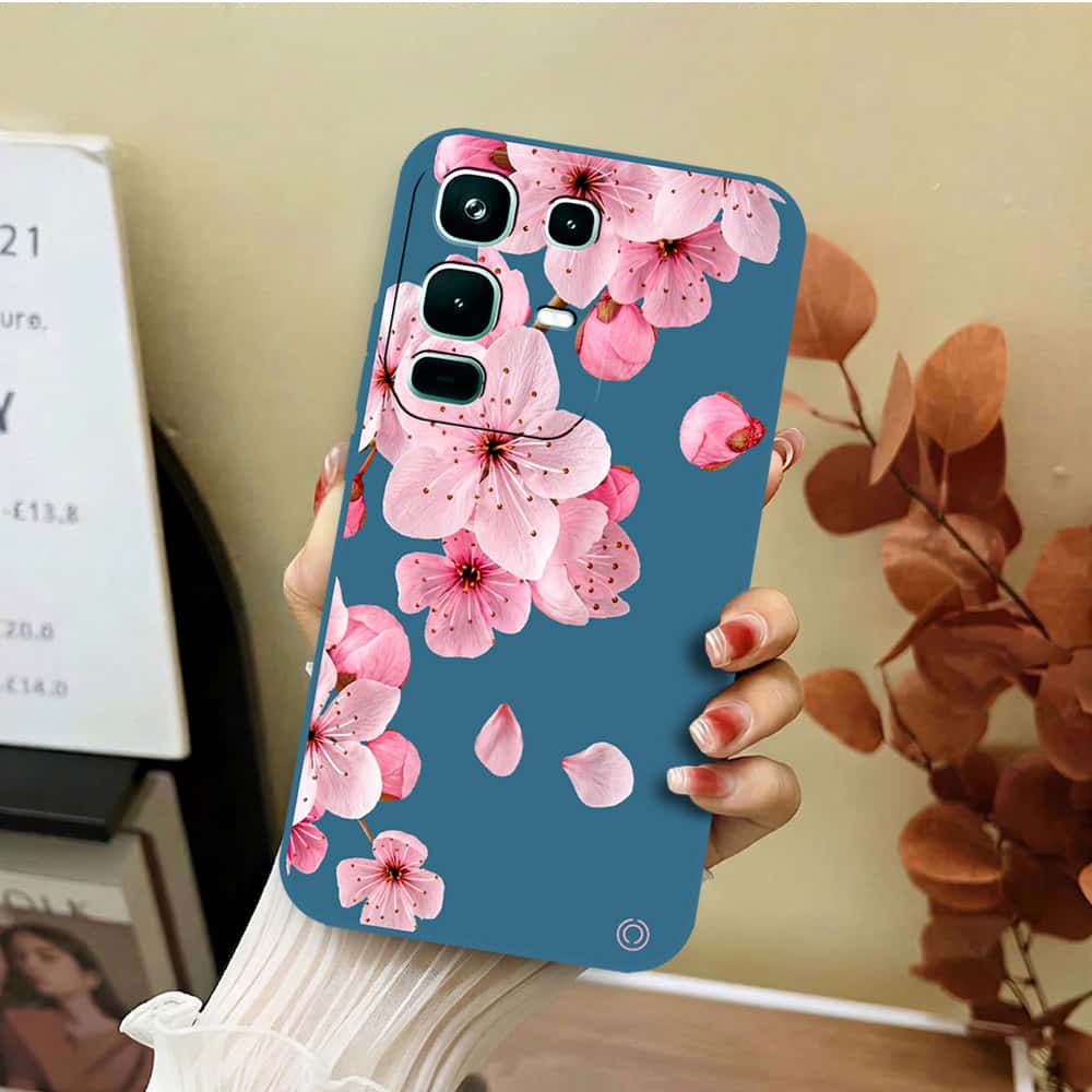 Infinix Note 50 4G Cover - Blue - D4 - ONation Nature Floral Series - HQ Liquid Silicone Soft Case