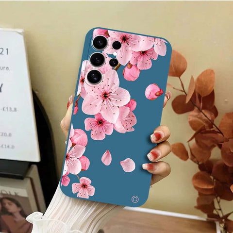 Samsung Galaxy S26 Ultra Cover - Blue - D4 - ONation Nature Floral Series - HQ Liquid Silicone Soft Case